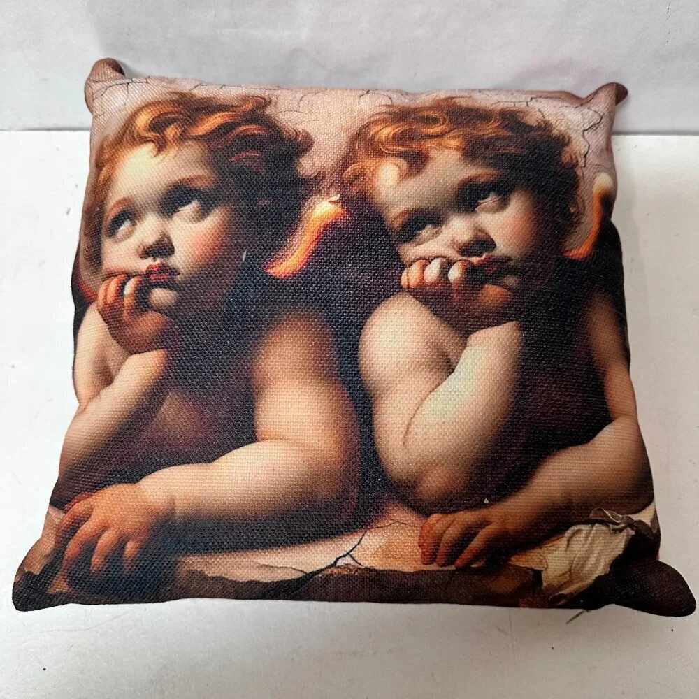 Thinking Cherubs Pillow Cherubim Putti Renaissance Gift Angel Bored Cupid NWT